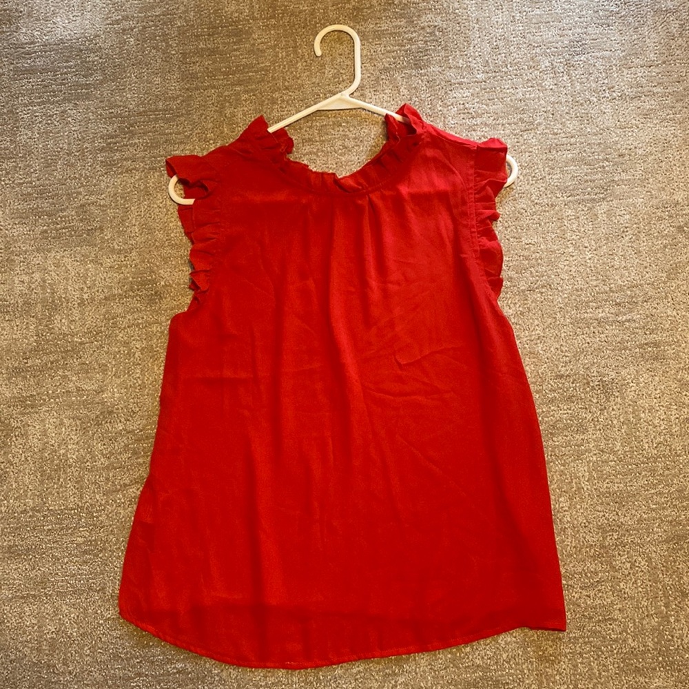 New Ruffle Trim Red Blouse - Picture 4 of 7